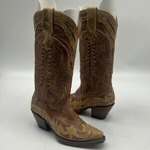 CORRAL BOOT WOMEN SIZE 5 EAGLE BROWN TAN WESTERN COWBOY DISTRESSED BOOT